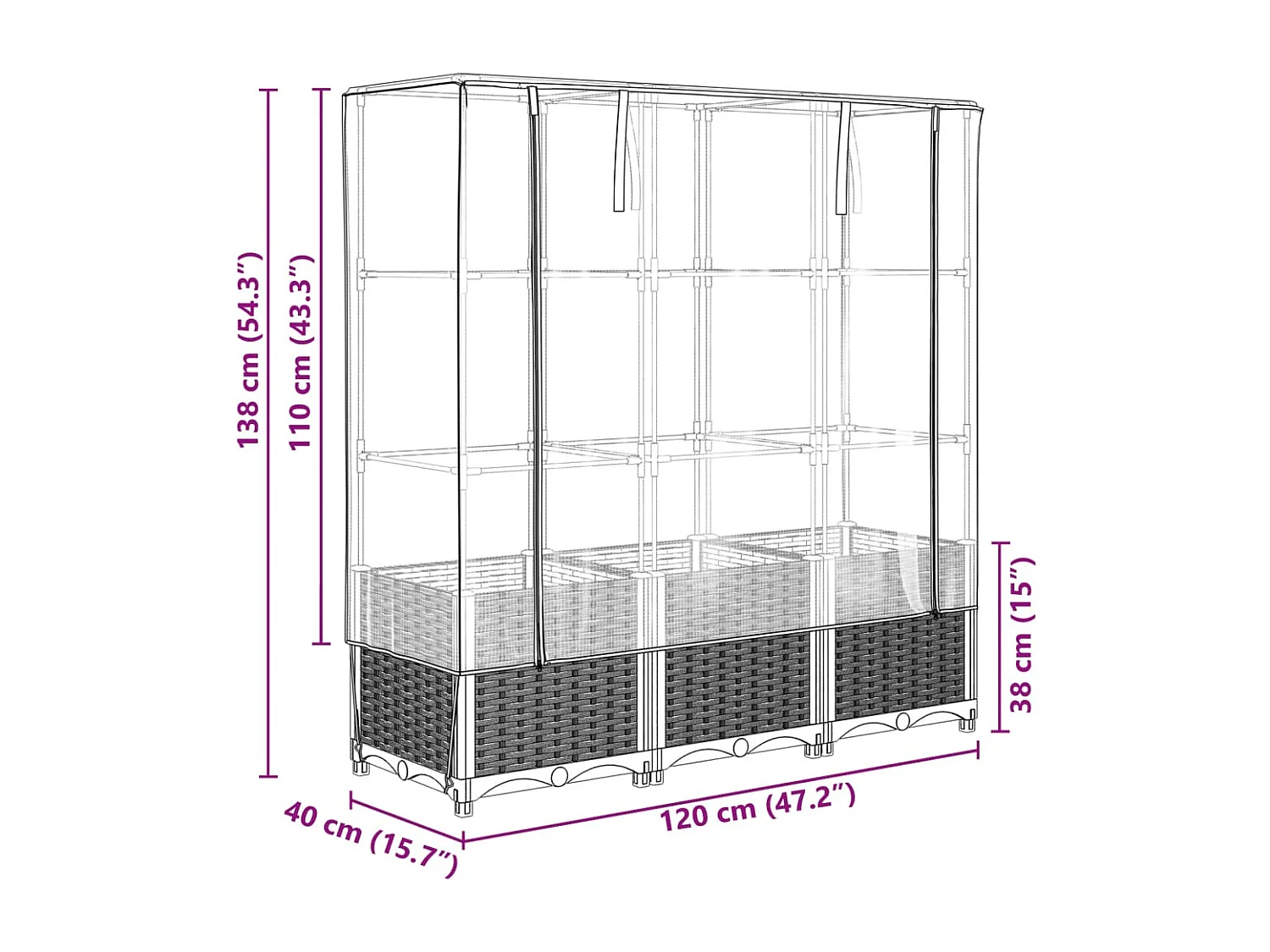 Letto Rialzato con Copertura Serra Effetto Rattan 120x40x138 cm