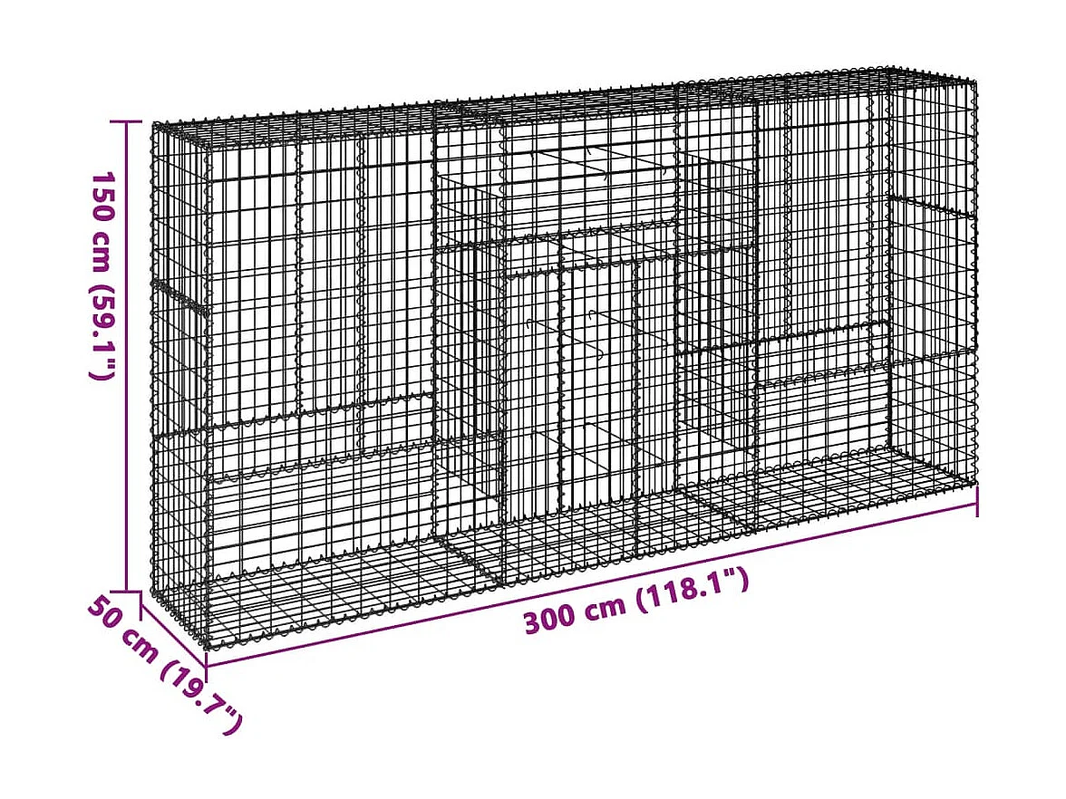Panier gabion avec couvercle 300x50x150 cm fer galvanisé