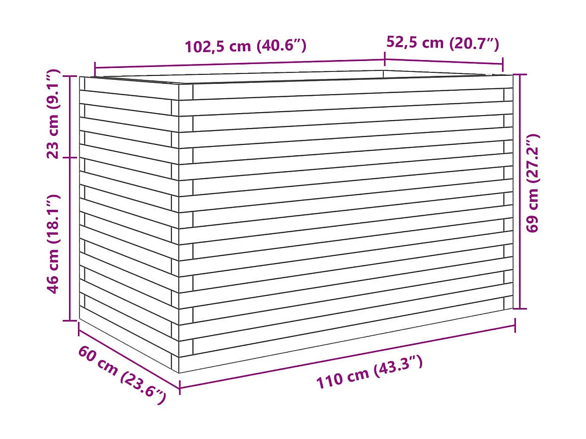 Jardinière blanc 110x60x68,5 cm bois de pin massif