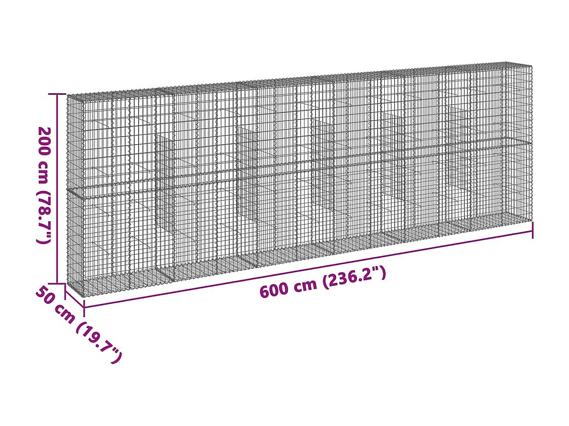 Panier gabion avec couvercle 600x50x200 cm fer galvanisé