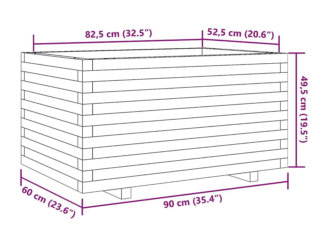 Jardinière cire marron 90x60x49,5 cm bois de pin massif
