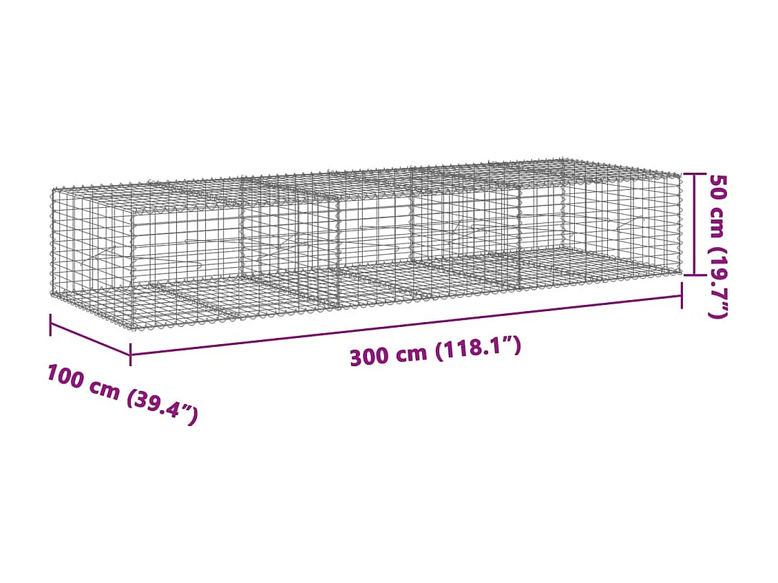 Panier gabion avec couvercle 300x100x50 cm fer galvanisé