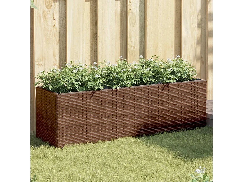Jardinière avec 3 pots marron 105x30x32 cm résine tressée