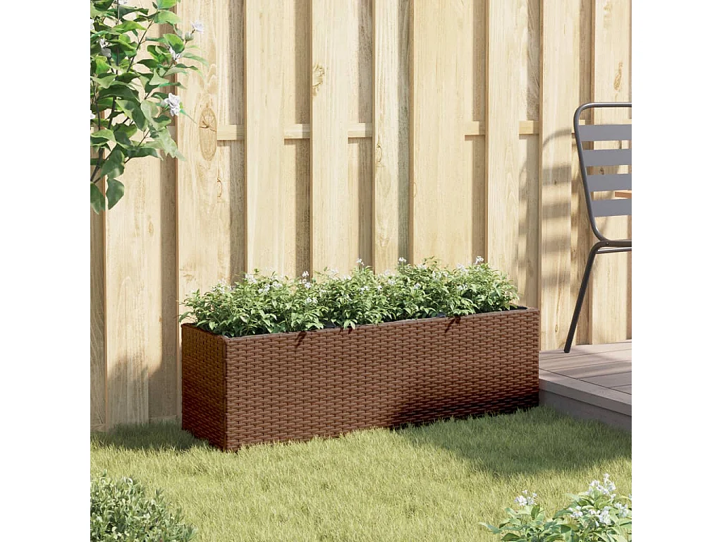 Jardinière avec 3 pots marron 105x30x32 cm résine tressée