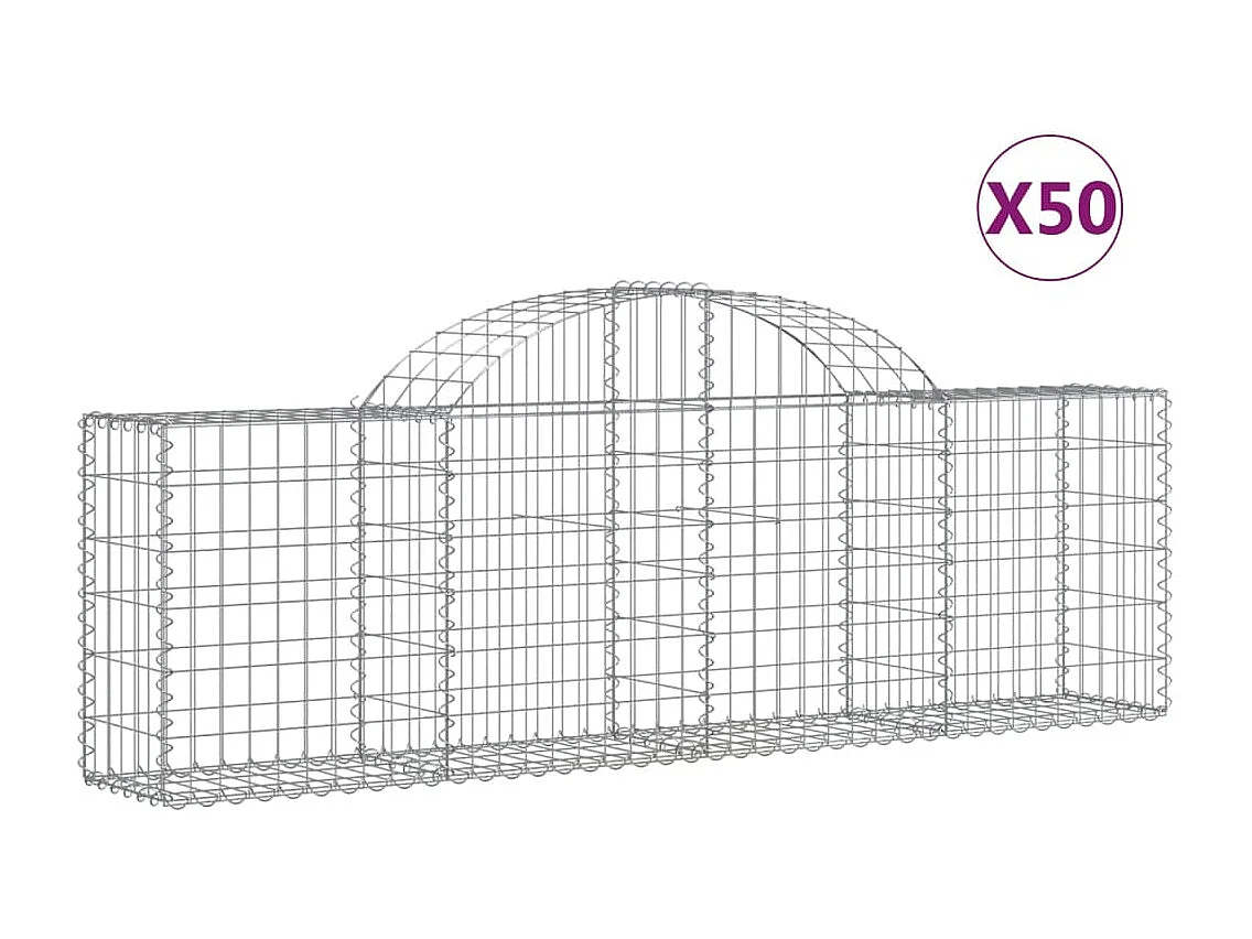 Gabionen mit Hochbogen 50 Stk. 200x30x60/80 cm Verzinktes Eisen