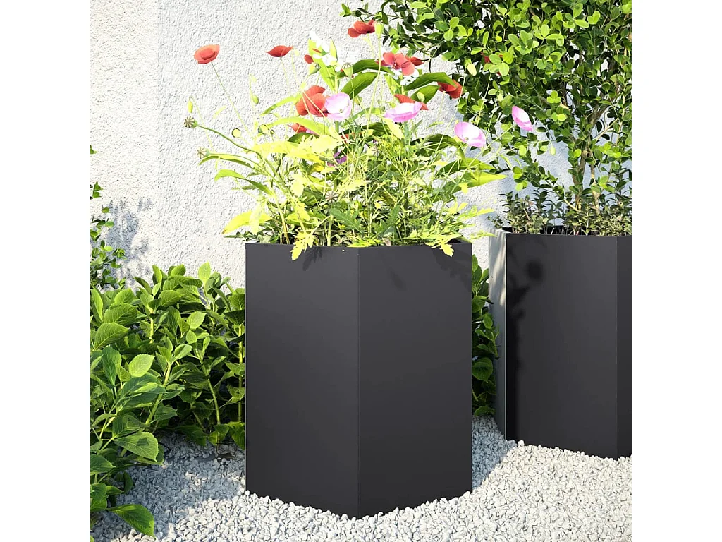 Vaso/floreira de jardim hexagonal 46x40x45 cm aço preto