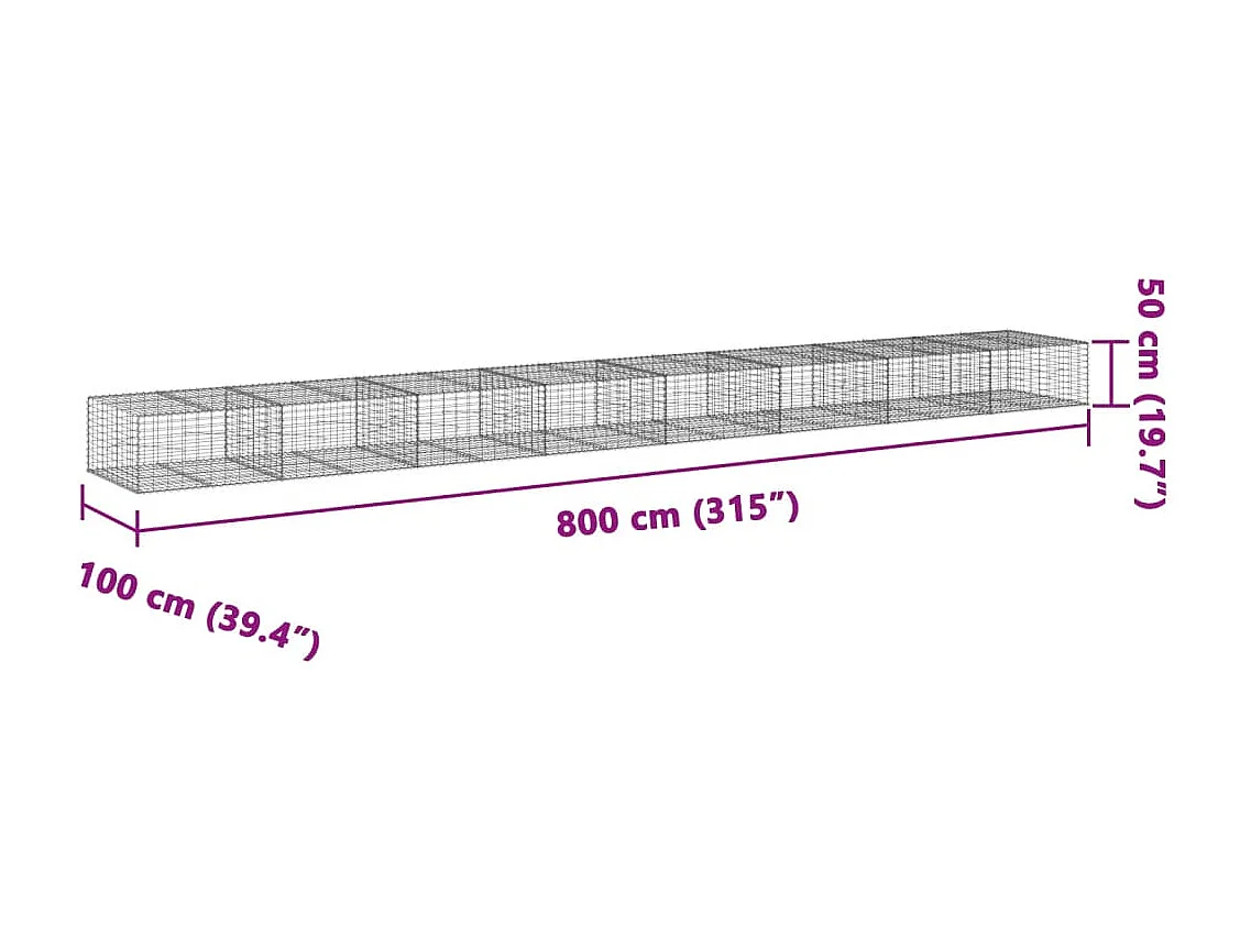 Panier gabion avec couvercle 800x100x50 cm fer galvanisé