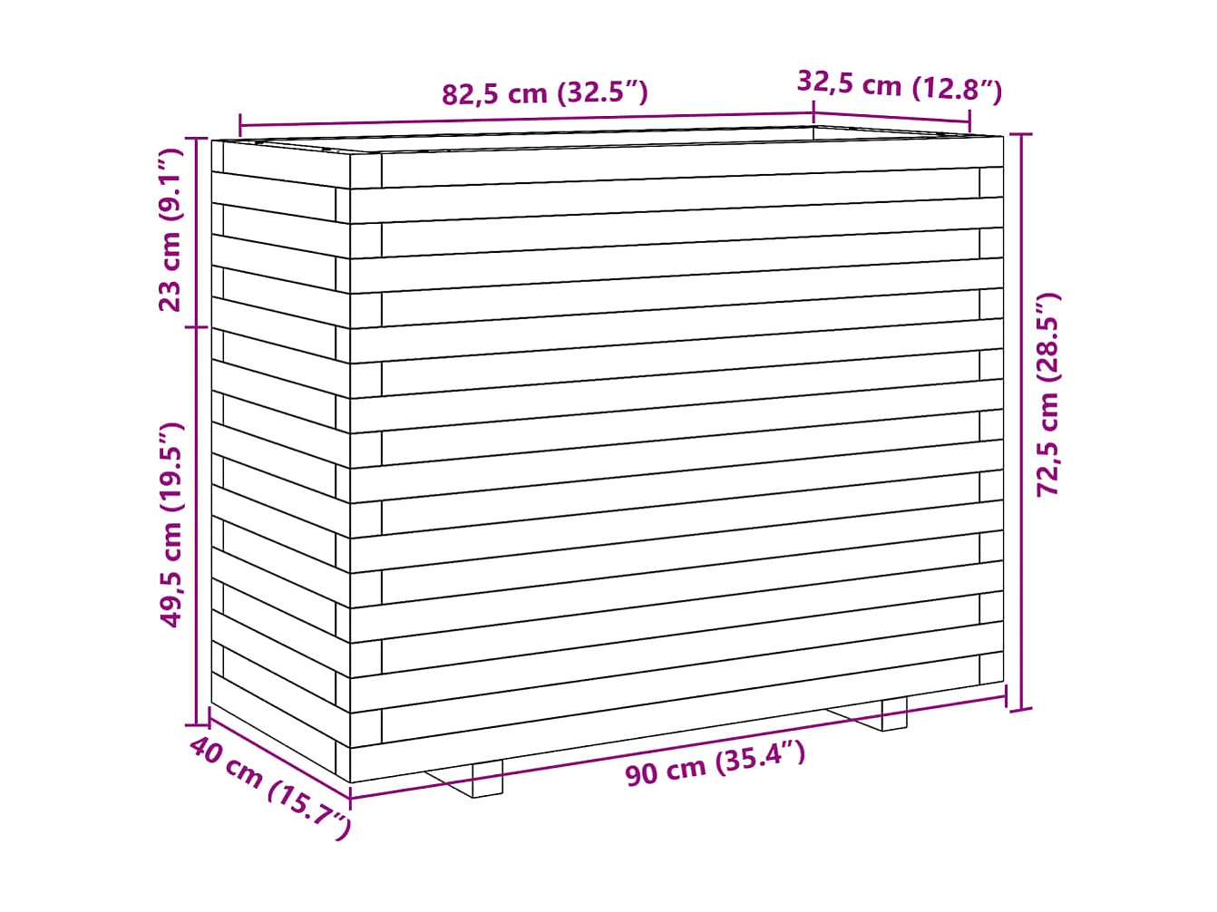 Jardinera madera maciza de pino marrón cera 90x40x72,5 cm