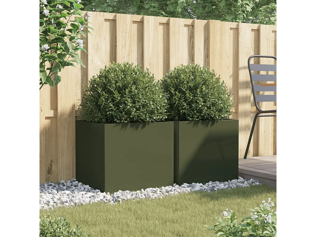 Fioriere 2 pz Verde Oliva 49x47x46 cm in Acciaio