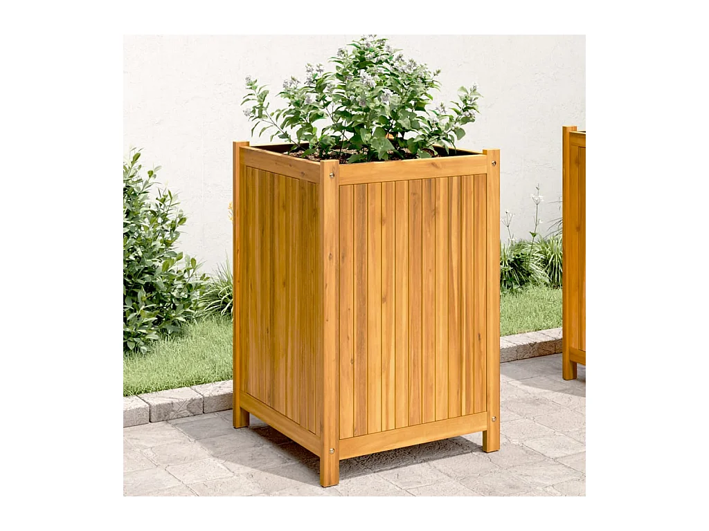 Plantenbak met voering 50x50x75 cm massief acaciahout