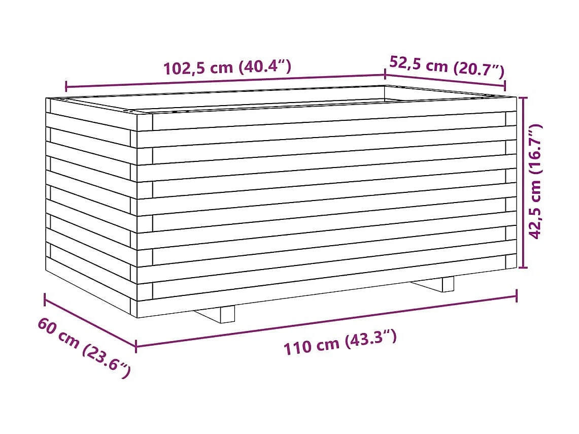 Jardinière 110x60x49,5 cm bois de pin imprégné