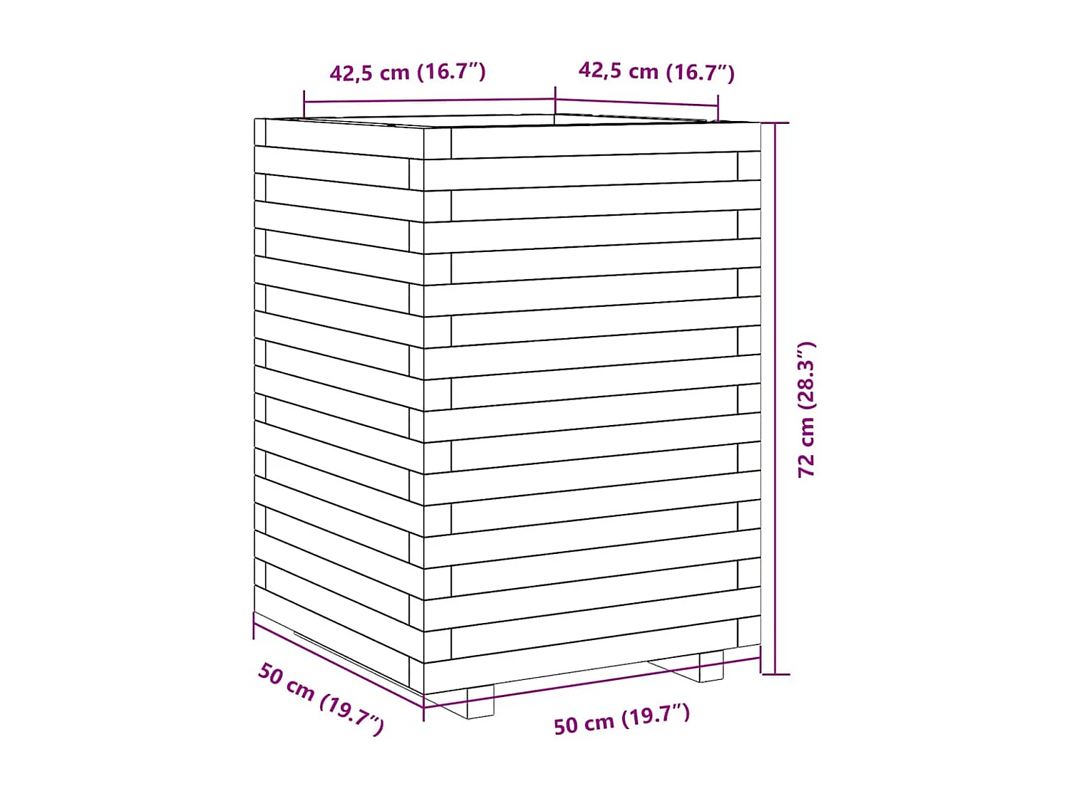 Jardinière 50x50x72 cm bois de pin massif