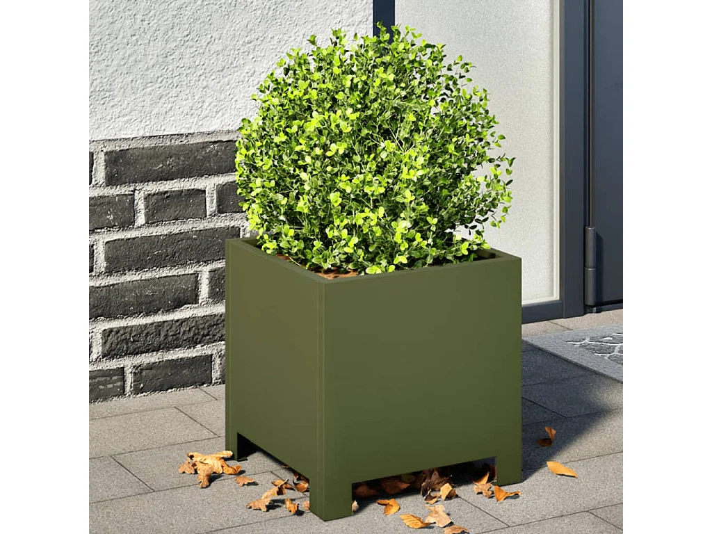 Jardinière vert olive 30x30x30 cm acier