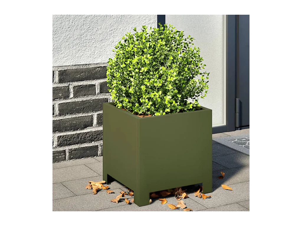 Fioriera da Giardino Verde Oliva 30x30x30 cm in Acciaio