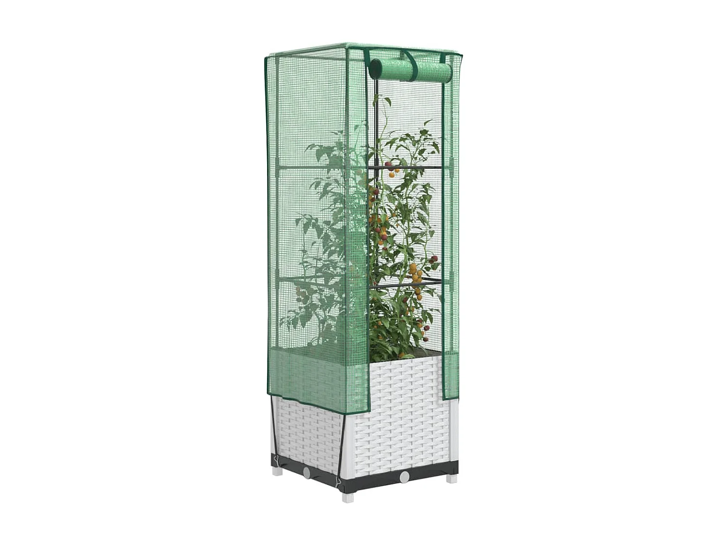 Jardinière surélevée avec housse aspect rotin 40x40x139 cm