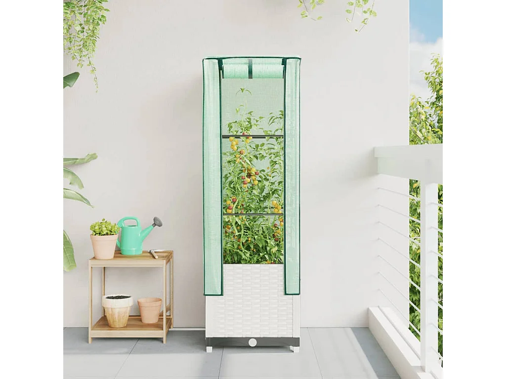 Jardinière surélevée avec housse aspect rotin 40x40x139 cm