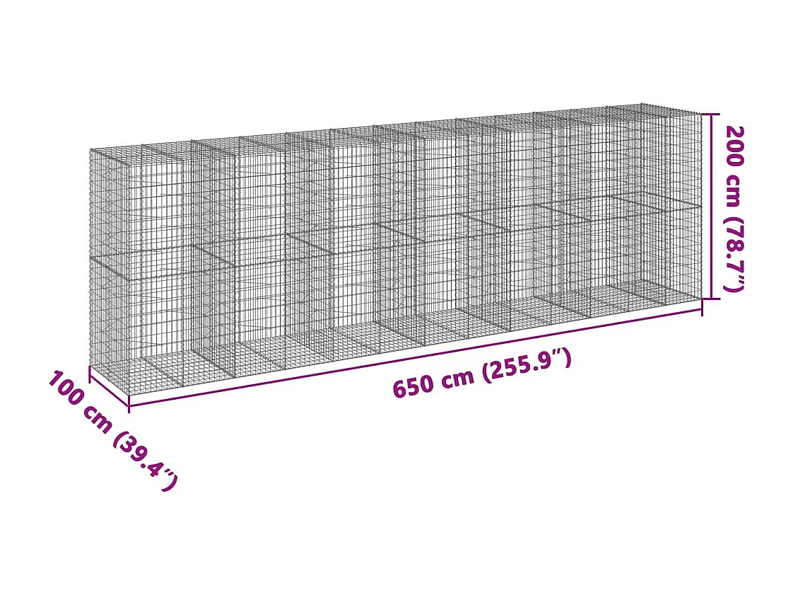 Panier gabion avec couvercle 650x100x200 cm fer galvanisé