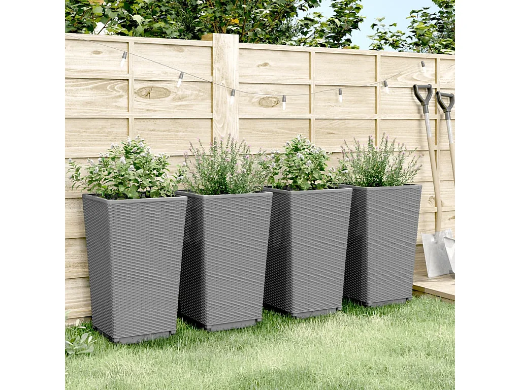 Vasos/floreiras 4 pcs 32,5x32,5x57 cm PP cinzento-claro