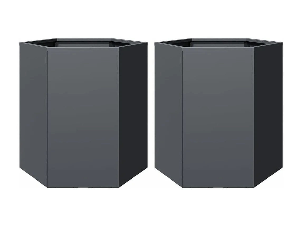 Vaso/floreira jardim 2 pcs hexagonal 46x40x45 cm aço antracite
