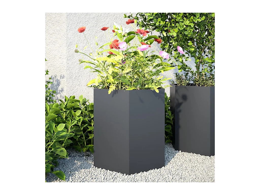 Pflanzkübel 2 Stk. Anthrazit Sechseckig 46x40x45 Stahl