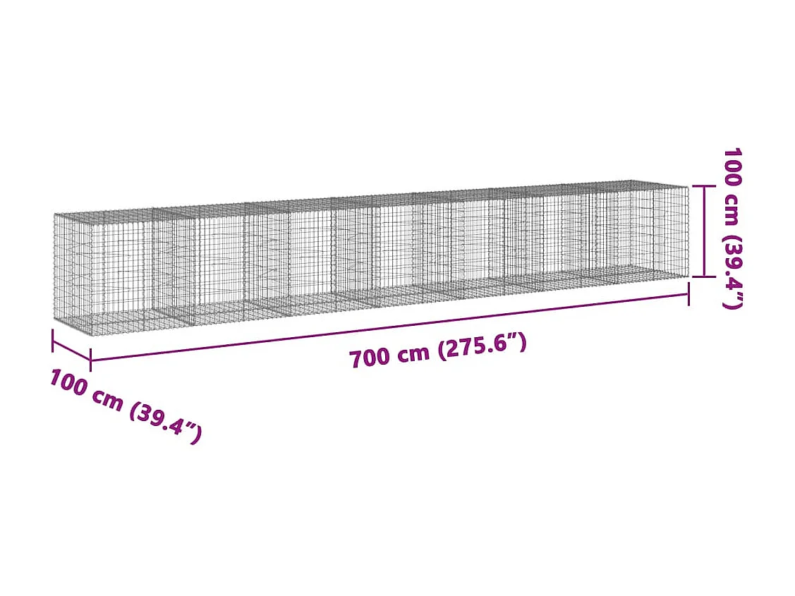 Panier gabion avec couvercle 700x100x100 cm fer galvanisé