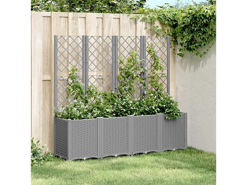Jardinière avec treillis gris clair 160x40x140 cm PP