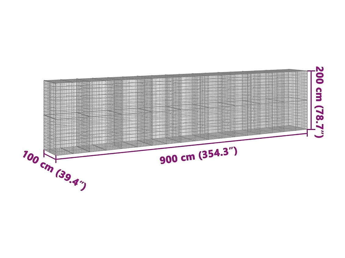 Panier gabion avec couvercle 900x100x200 cm fer galvanisé