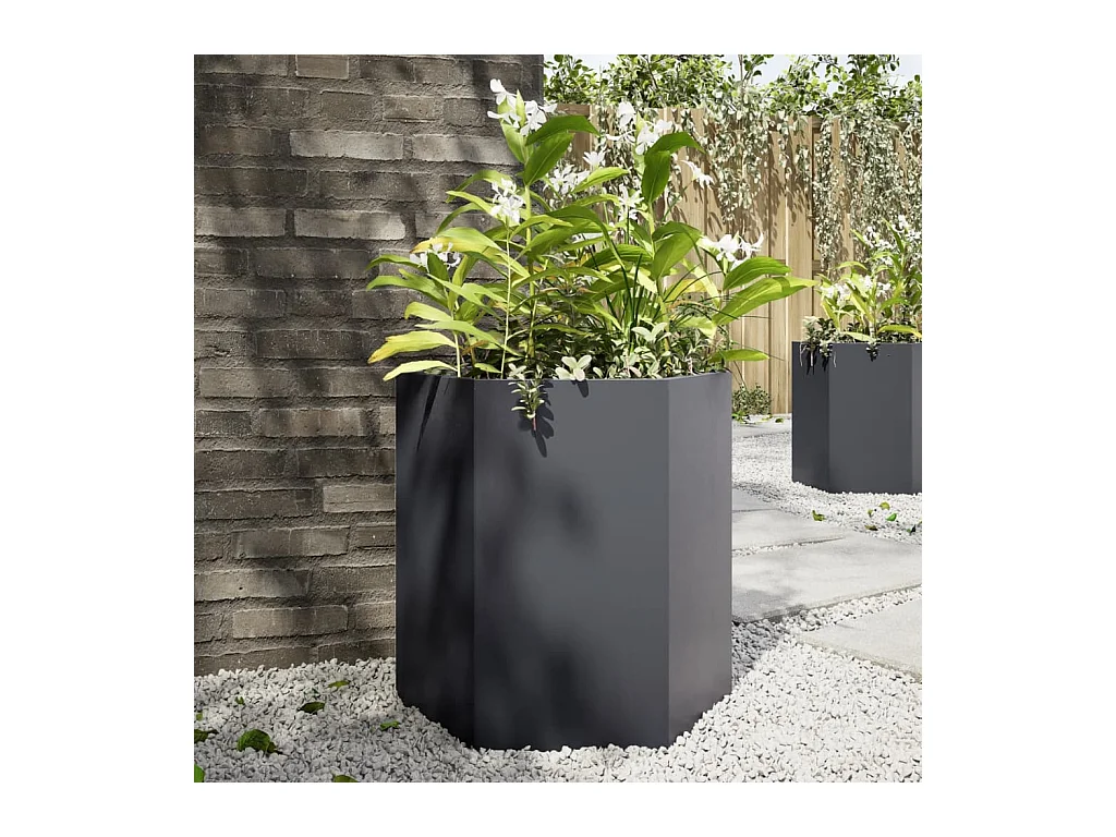Fioriera da Giardino Antracite Esagono 46x40x45 cm in Acciaio