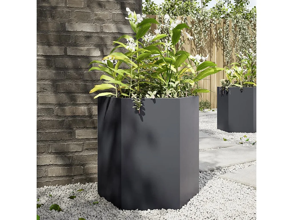 Vaso/floreira de jardim hexagonal 46x40x45 cm aço antracite