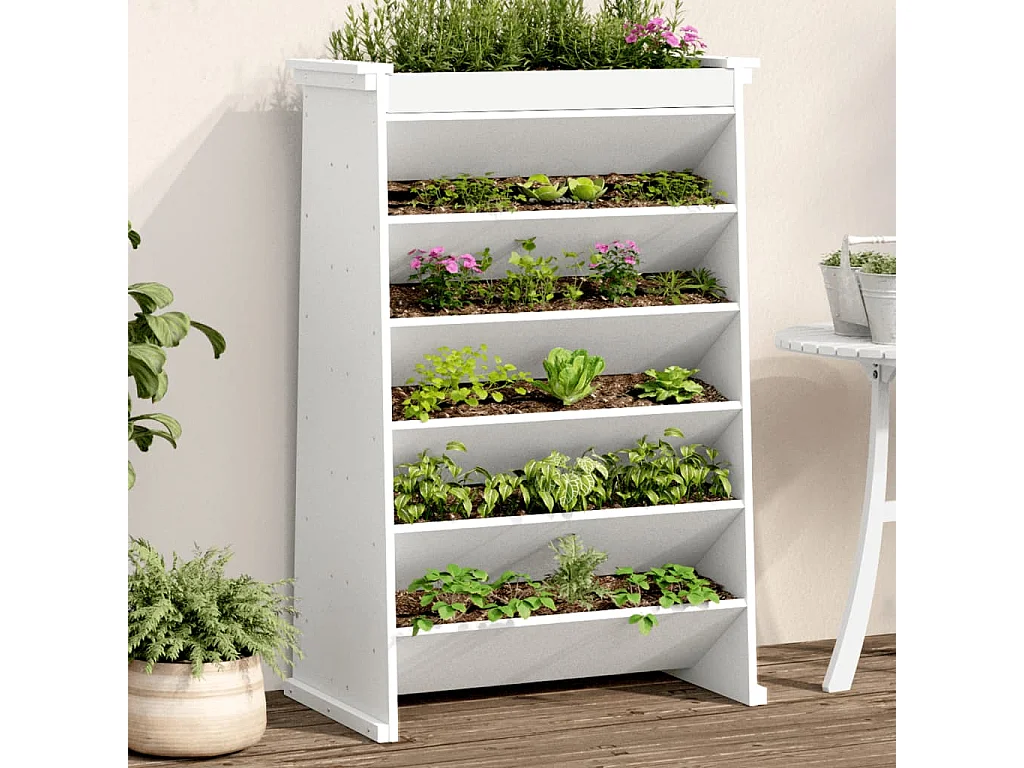 Jardinera hierbas 6 niveles madera maciza blanca 69x40x101,5 cm