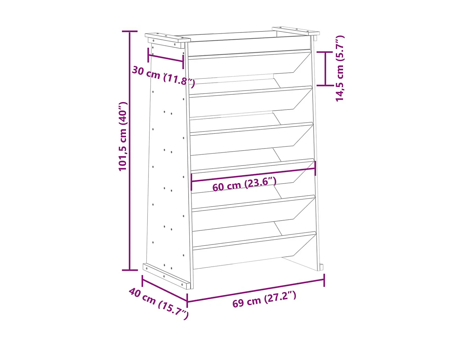 Jardinera hierbas 6 niveles madera maciza blanca 69x40x101,5 cm