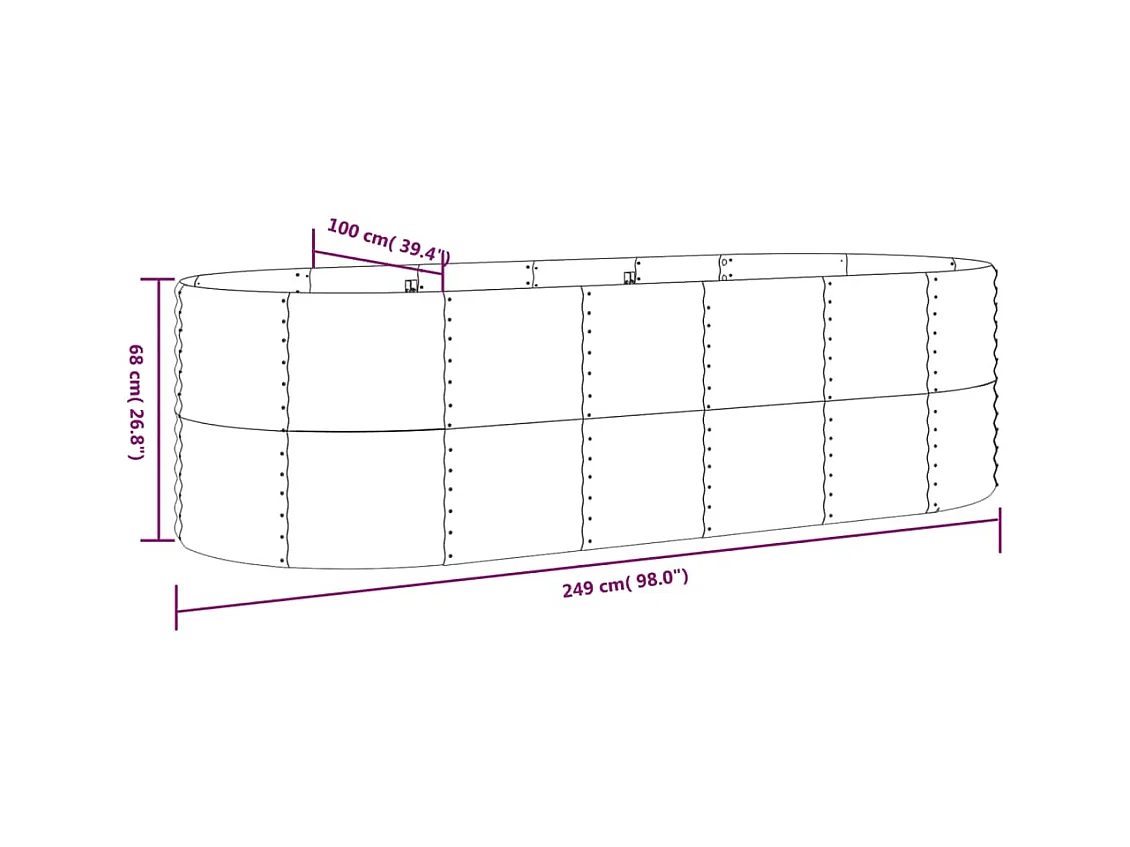 Letto Giardino Acciaio Verniciato Polvere 249x100x68 cm Marrone