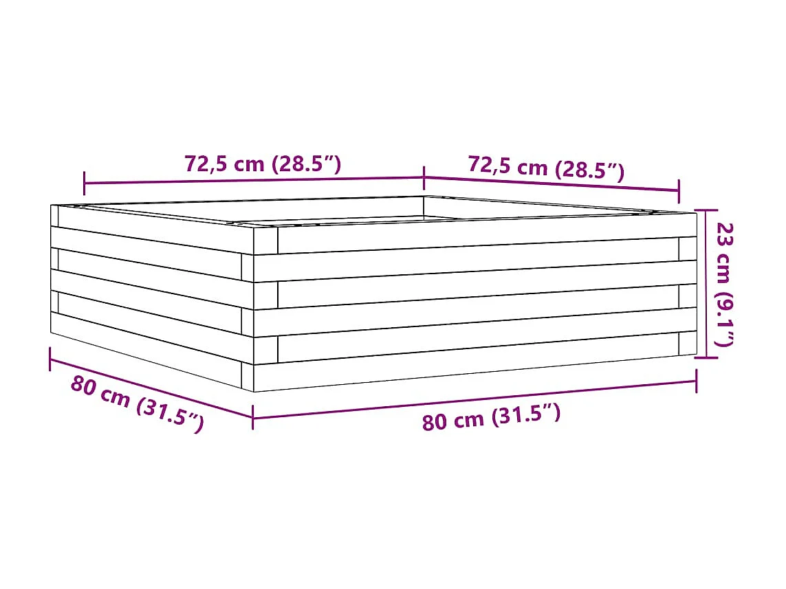 Jardinera de madera maciza de pino 80x80x23 cm