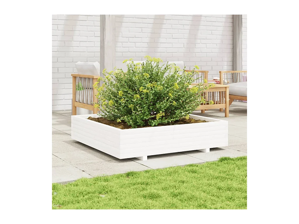 Fioriera da Giardino Bianca 110x110x26,5 cm in Legno di Pino