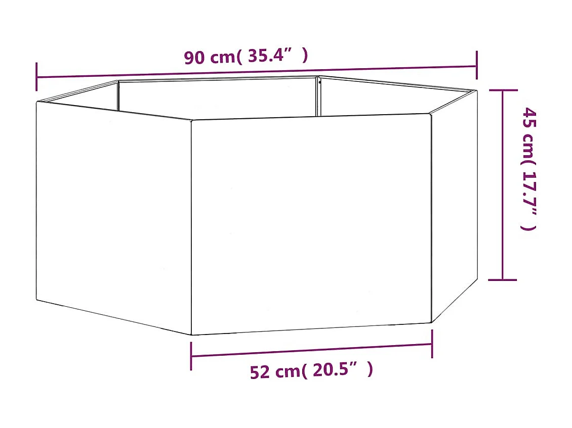 Vaso/floreira 90x90x45 cm aço corten cor enferrujado