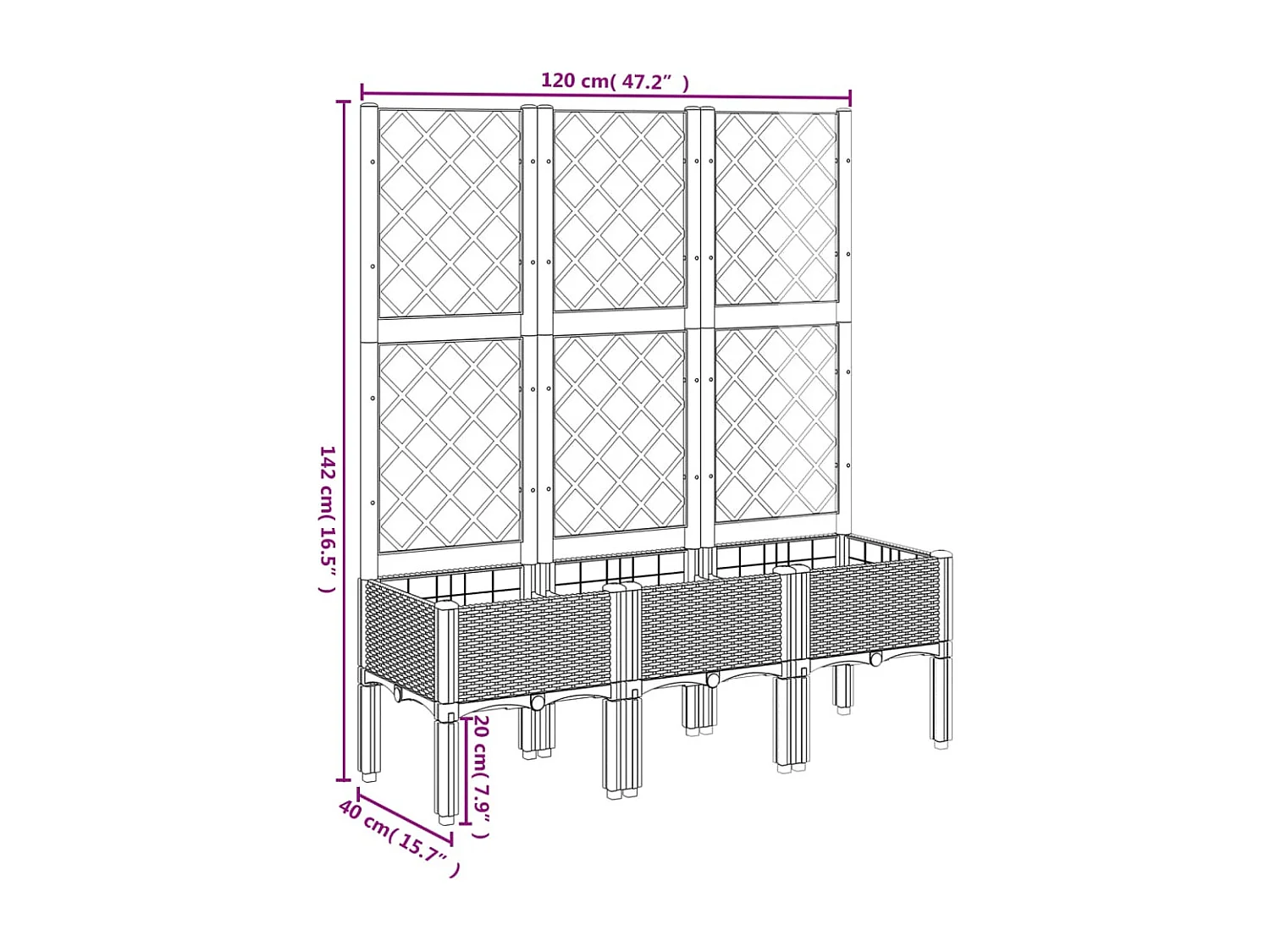 Plantenbak met latwerk 120x40x142 cm polypropeen zwart