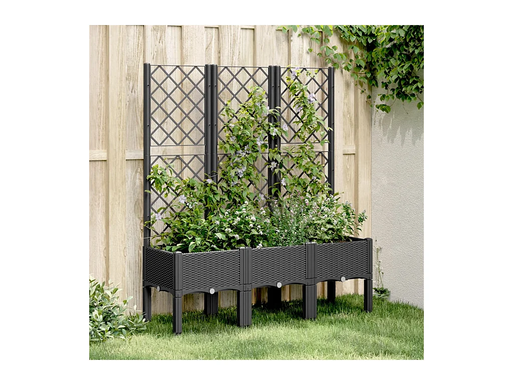 Fioriera da Giardino con Traliccio Nera 120x40x142 cm in PP