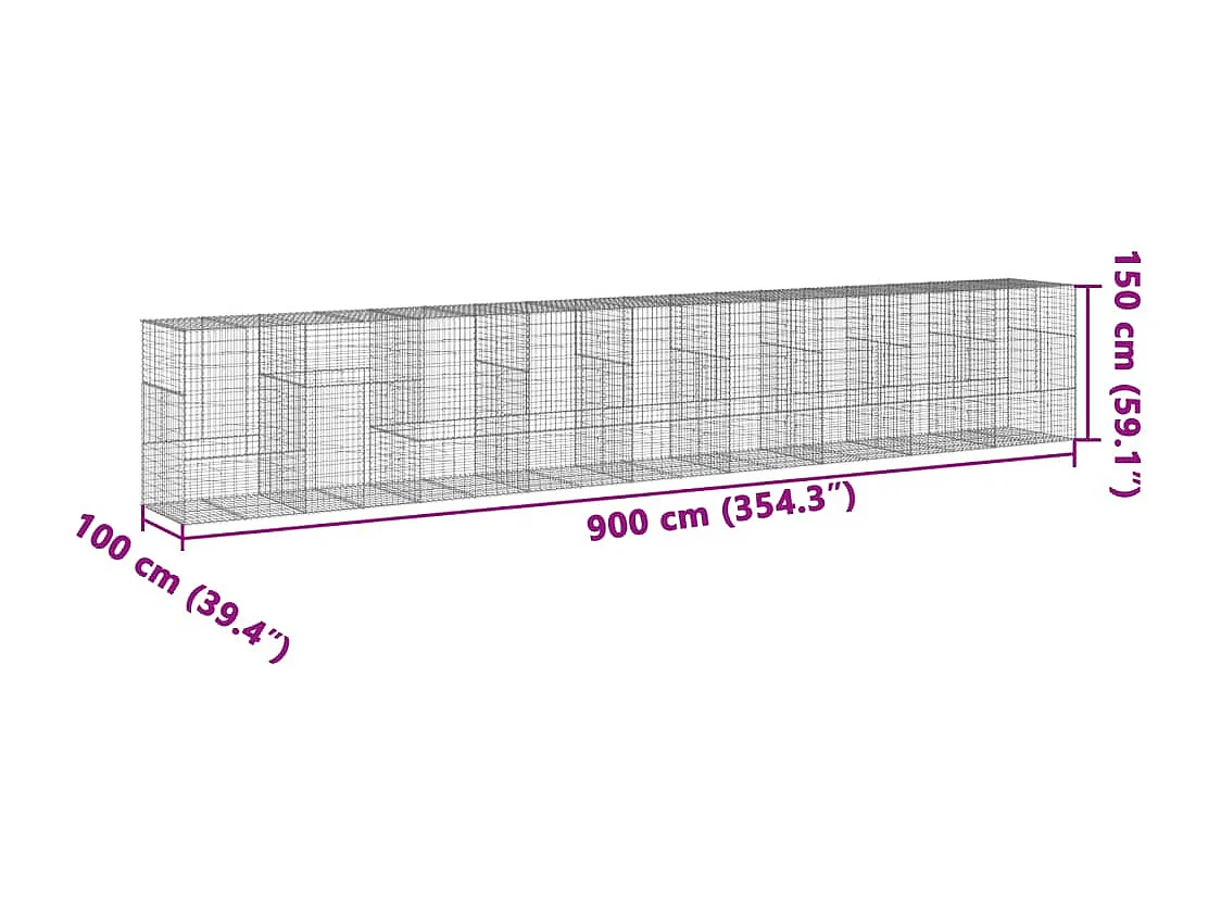 Cesto gabião com cobertura 900x100x150 cm ferro galvanizado