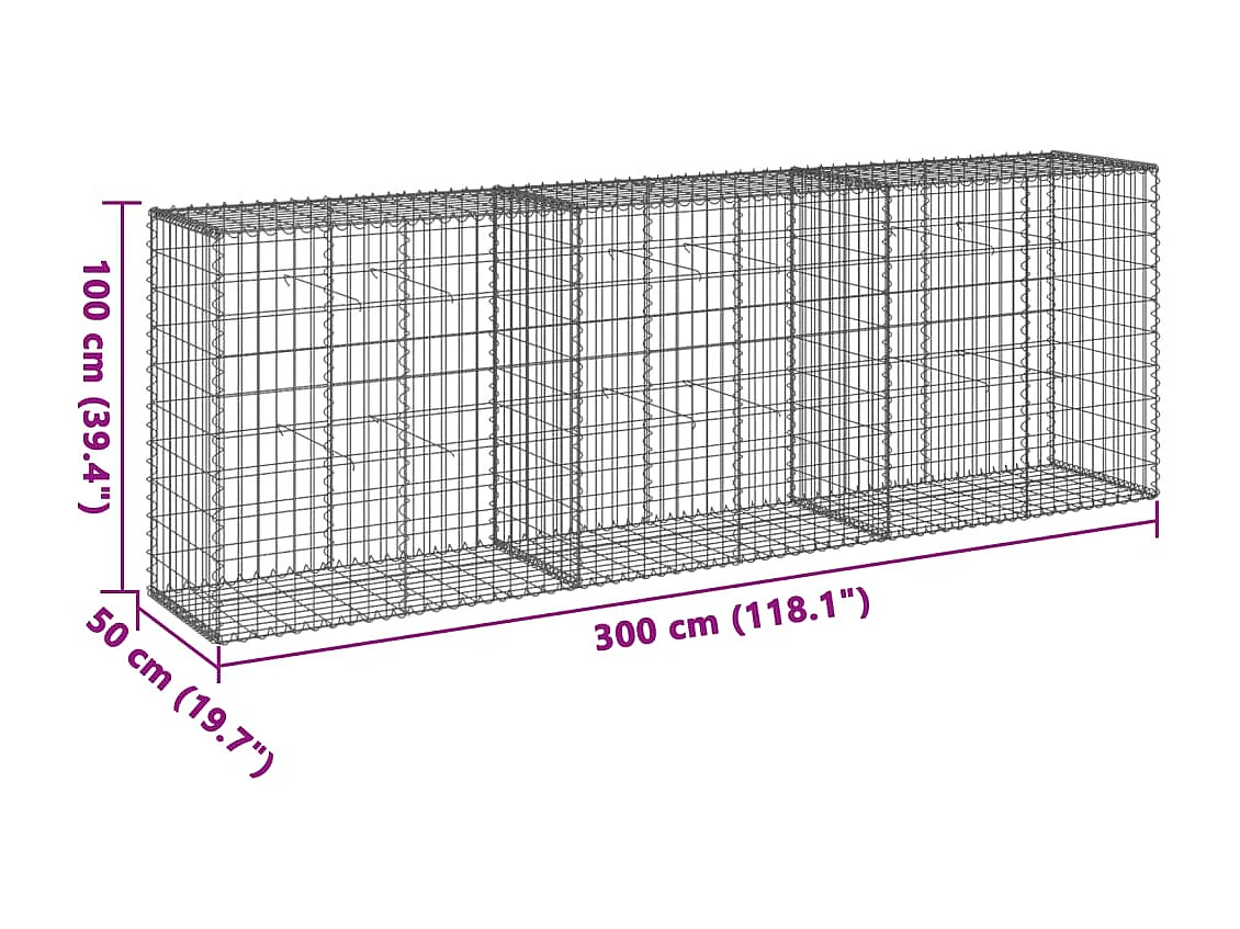 Cesto gabião com cobertura 300x50x100 cm ferro galvanizado