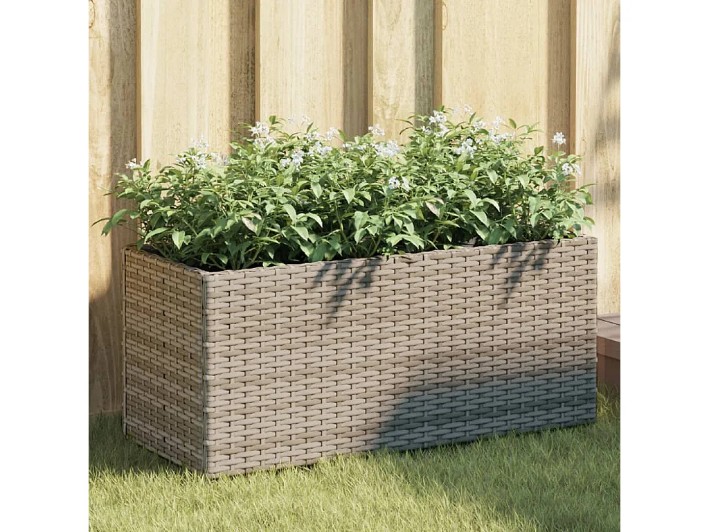 Jardinière avec 2 pots gris 72x30x32 cm résine tressée