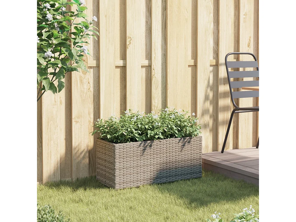 Jardinière avec 2 pots gris 72x30x32 cm résine tressée