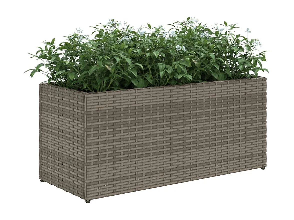 Jardinière avec 2 pots gris 72x30x32 cm résine tressée