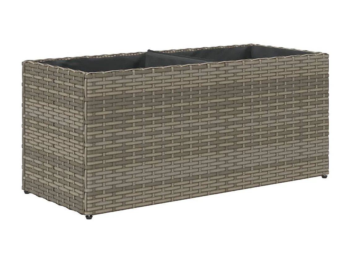 Jardinière avec 2 pots gris 72x30x32 cm résine tressée