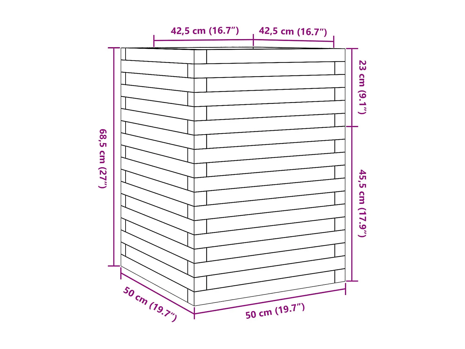 Jardinière 50x50x68,5 cm bois de pin imprégné