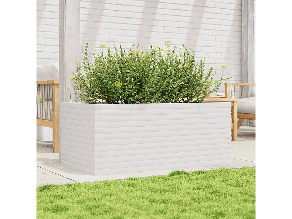 Jardinière blanc 110x60x46 cm bois de pin massif