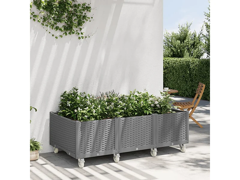 Fioriera da Giardino con Ruote Grigio Chiaro 150x80x54 cm in PP