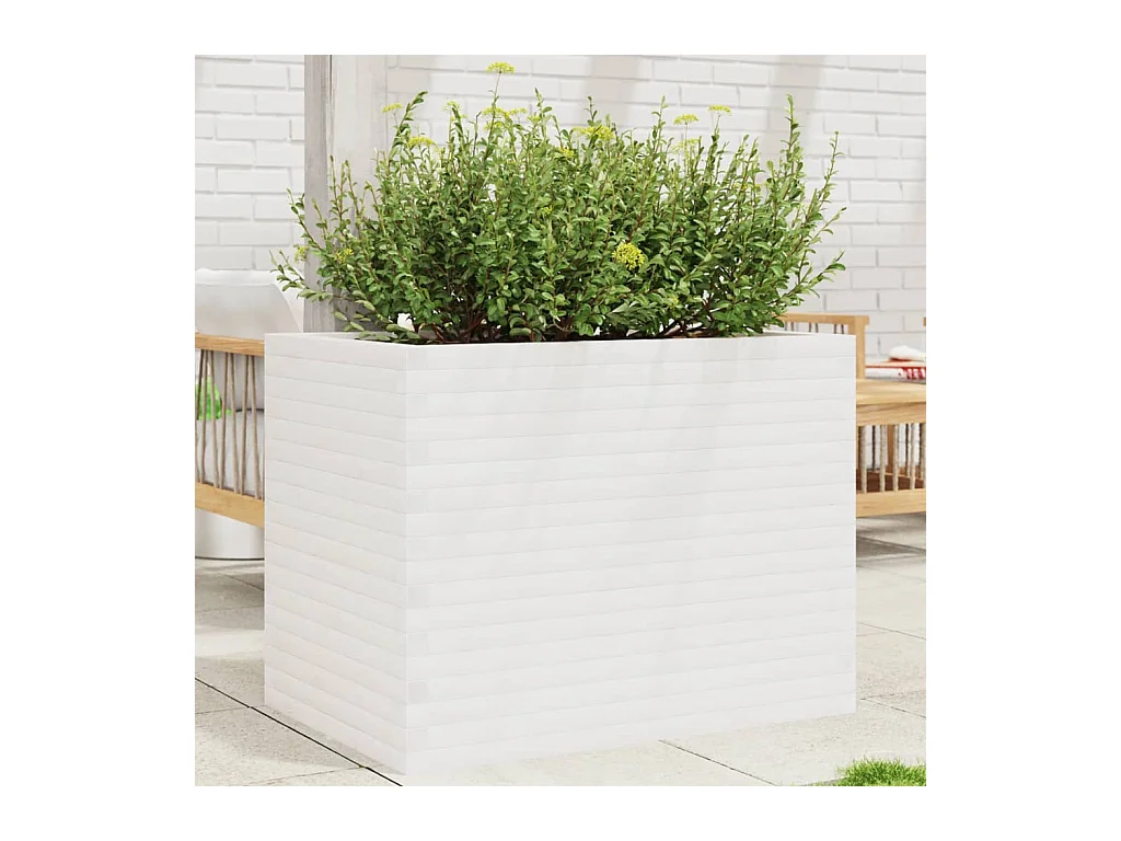 Jardinière blanc 90x60x68,5 cm bois de pin massif