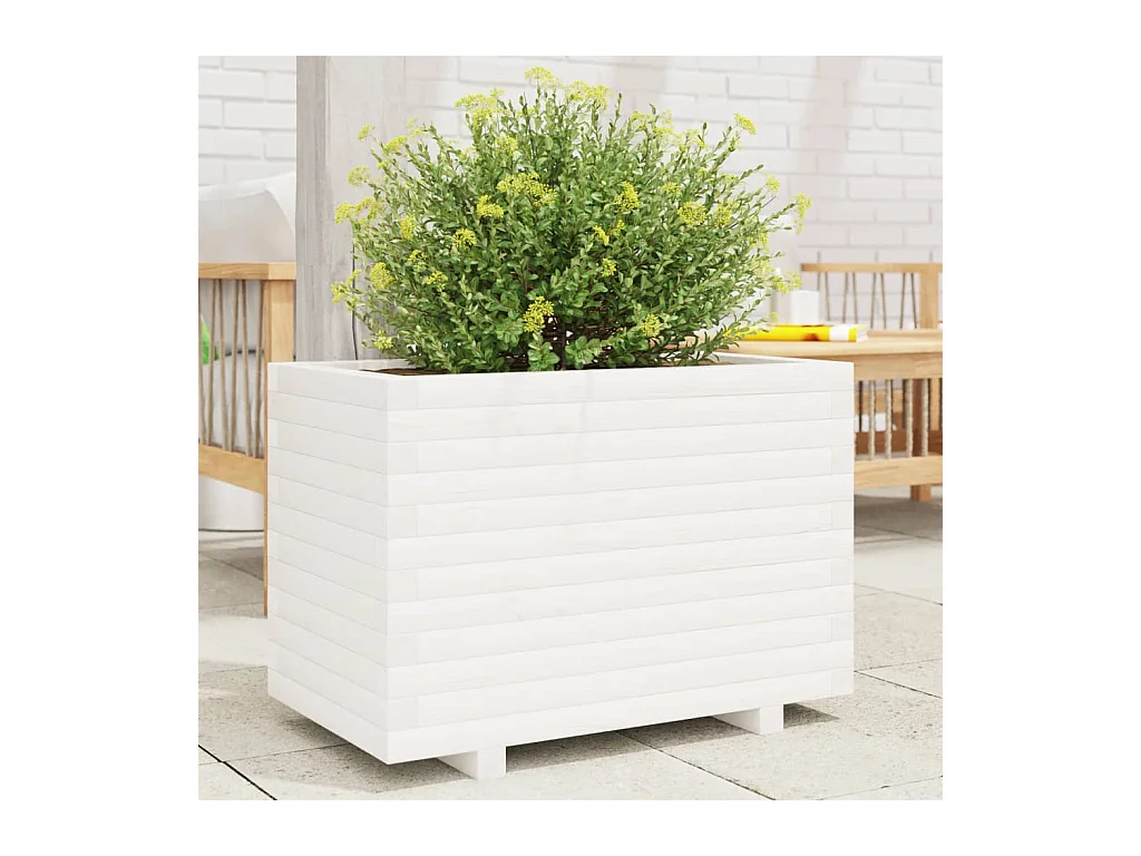 Jardinière blanc 70x40x49,5 cm bois de pin massif