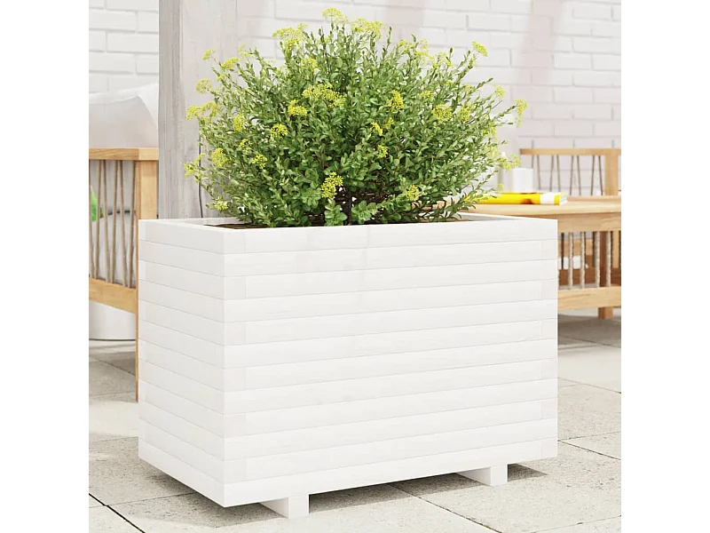 Jardinière blanc 70x40x49,5 cm bois de pin massif