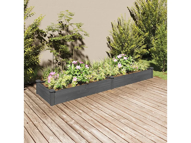 Plantenbak verhoogd met voering 240x60x25 cm vurenhout grijs